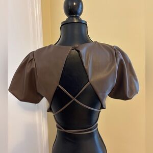 KIRIOUS Faux Leather Crop w/Tie- Sexy